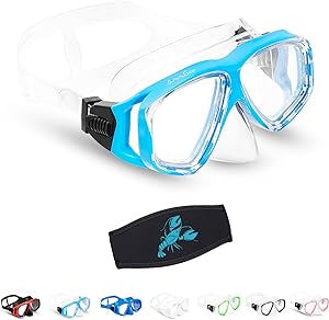 Goggles Kids Swimming Silicone Swim Mask Snorkeling Gear for Kids Tempered Glass Snorkel Goggles with Nose Cover Scuba Diving Goggles with Cute Neoprene Mask Strap Cover (Aqua)